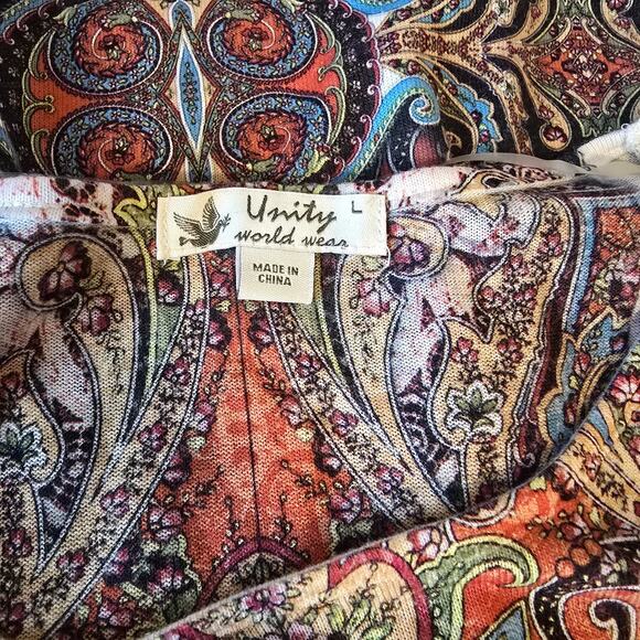 Unity World Wear Blouse Women's L Paisley Multi-Color Third Quarter Sleeve - Picture 3 of 16